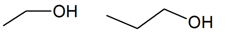 Abb. 3: Skelettstrukturen von Ethanol und 1-Propanol